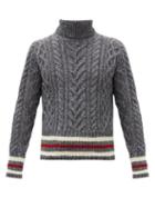 Matchesfashion.com Thom Browne - Striped Cable-knit Wool-blend Sweater - Mens - Grey
