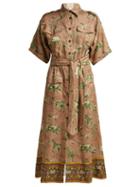 Matchesfashion.com Chufy - Kinyei Safari Print Linen Shirt Dress - Womens - Brown Print