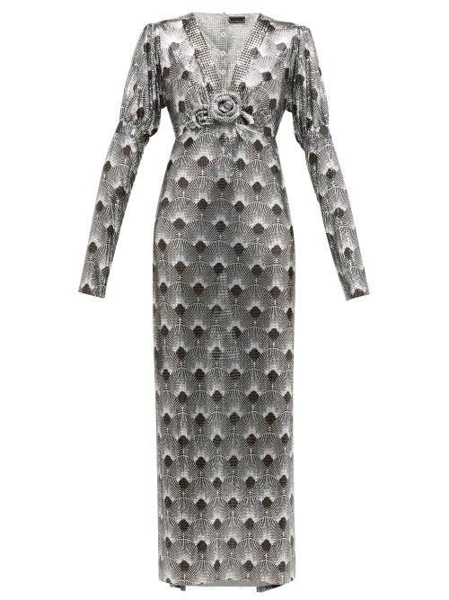 Matchesfashion.com Paco Rabanne - Art Deco Printed Chainmail Dress - Womens - Silver