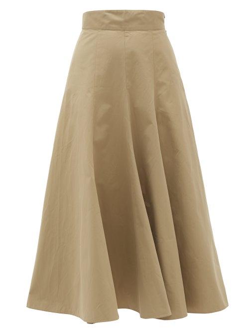 Matchesfashion.com Three Graces London - Amelina High-rise Cotton-poplin Skirt - Womens - Khaki
