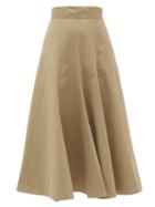 Matchesfashion.com Three Graces London - Amelina High-rise Cotton-poplin Skirt - Womens - Khaki