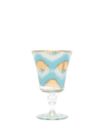 Matchesfashion.com Les Ottomans - Set Of Four Ikat-print Wine Glasses - Blue Multi
