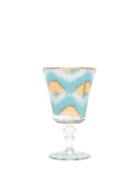 Matchesfashion.com Les Ottomans - Set Of Four Ikat-print Wine Glasses - Blue Multi