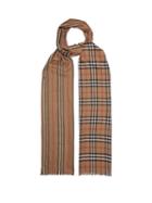 Matchesfashion.com Burberry - Check And Icon Stripe Wool And Silk Gauze Scarf - Womens - Beige Print