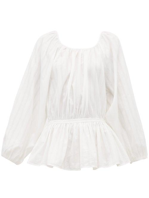 Matchesfashion.com Mara Hoffman - Maud Striped Organic Cotton Poplin Peplum Top - Womens - White
