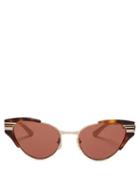 Matchesfashion.com Gucci - Triple Stripe Cat Eye Metal Sunglasses - Womens - Tortoiseshell