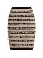 Matchesfashion.com Balmain - Logo Intarsia Knitted Mini Skirt - Womens - Black Beige