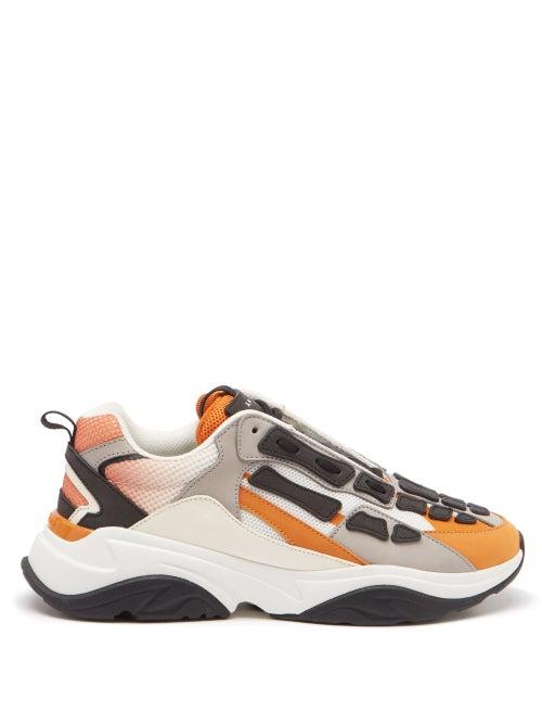 Amiri - Bone Runner Leather And Mesh Trainers - Mens - Orange