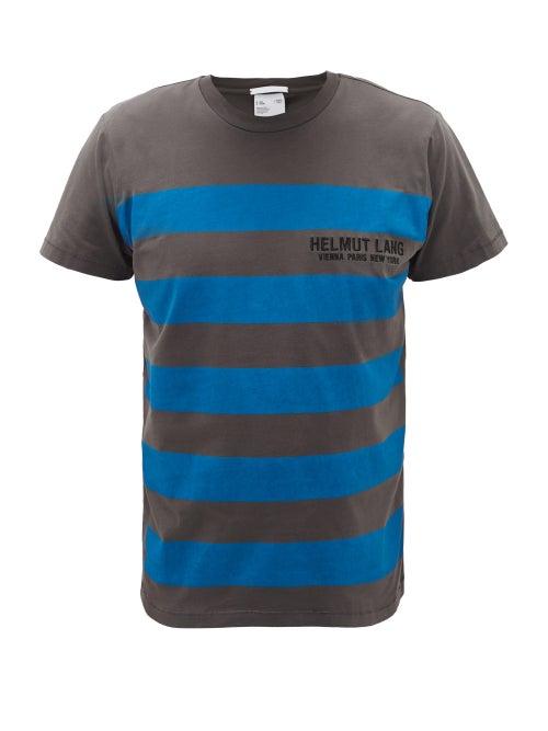 Matchesfashion.com Helmut Lang - Logo-embroidered Striped Cotton T-shirt - Mens - Grey Blue