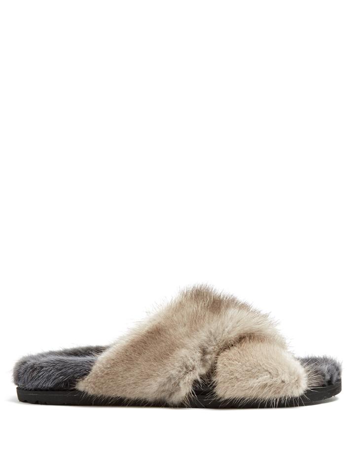 Weekend Max Mara Crossover Strap Mink-fur Slides
