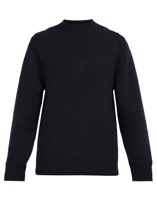 Matchesfashion.com Dunhill - Crew Neck Wool Blend Sweater - Mens - Dark Navy