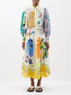 Ale Mais - Soleil Printed-ramie Midi Shirtdress - Womens - Ivory Multi