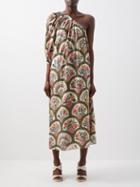 Rhode - Rebecca Mushroom-print One-shoulder Cotton Dress - Womens - Green Multi