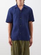 Smr Days - Short-sleeved Linen Shirt - Mens - Blue