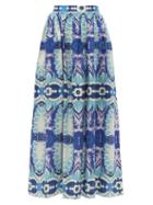 Matchesfashion.com Le Sirenuse, Positano - Jane Printed Cotton Poplin Midi Skirt - Womens - Blue