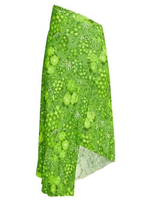 Matchesfashion.com Balenciaga - Asymmetric Poppy-print Crepe Midi Skirt - Womens - Green