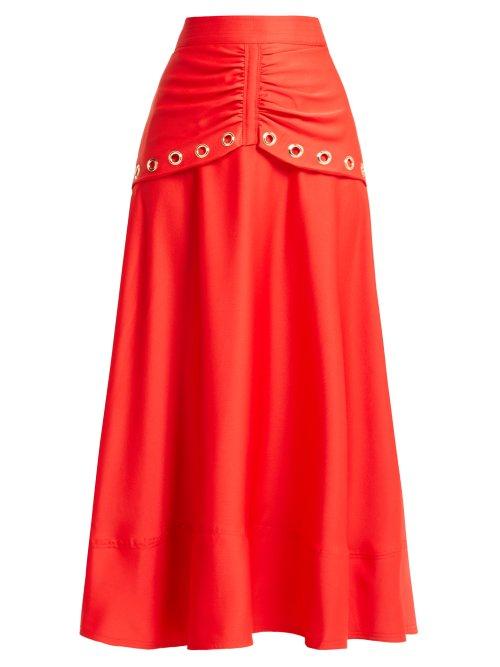 Matchesfashion.com Self-portrait - Eyelet Embellished Satin Skirt - Womens - Red