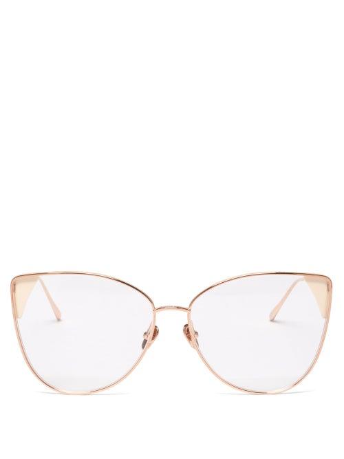 Matchesfashion.com Linda Farrow - Ida Cat-eye 18kt Rose Gold-plated Glasses - Womens - Gold