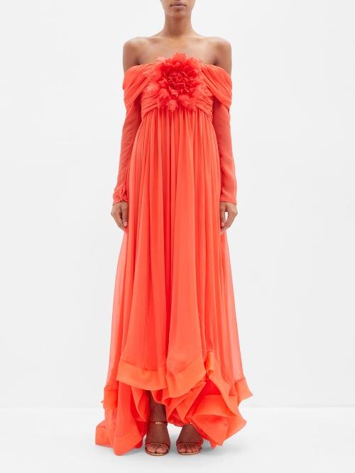 Giambattista Valli - Off-the-shoulder Gathered Silk-georgette Dress - Womens - Red