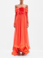 Giambattista Valli - Off-the-shoulder Gathered Silk-georgette Dress - Womens - Red