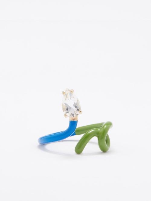 Bea Bongiasca - Baby Vine Rock Crystal, Enamel & 9kt Gold Ring - Womens - Green Multi