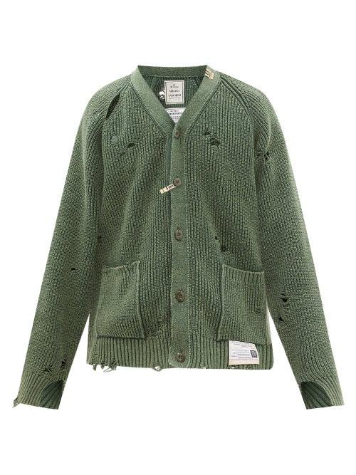 Mihara Yasuhiro - Distressed Cotton Cardigan - Mens - Khaki