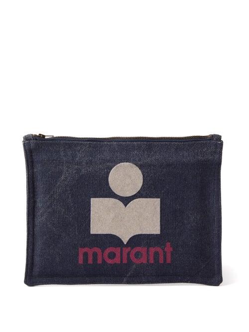 Isabel Marant - Nettia Logo-flocked Distressed Denim Pouch - Womens - Blue Multi