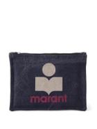 Isabel Marant - Nettia Logo-flocked Distressed Denim Pouch - Womens - Blue Multi