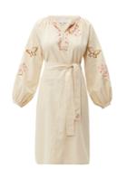 Matchesfashion.com Luisa Beccaria - Butterfly Embroidered Cotton Blend Kaftan - Womens - Cream Multi