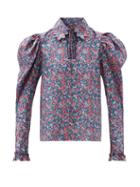Matchesfashion.com Horror Vacui - Coco Floral-print Cotton-poplin Blouse - Womens - Blue Multi