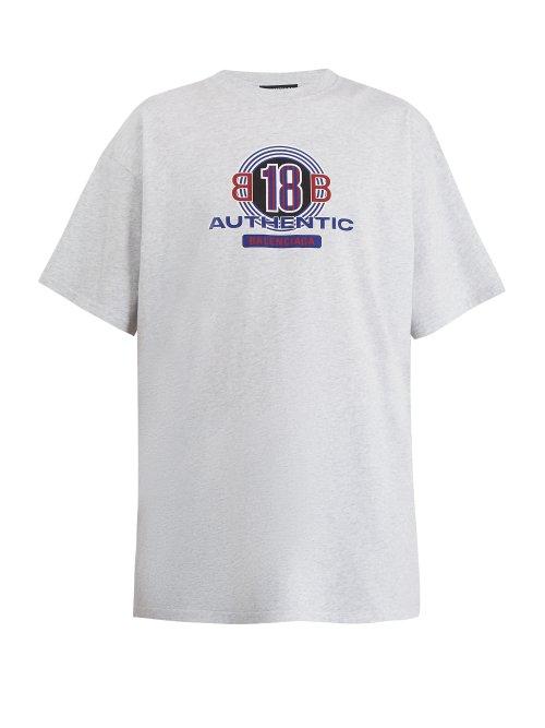 Matchesfashion.com Balenciaga - Logo Print Cotton T Shirt - Mens - Grey