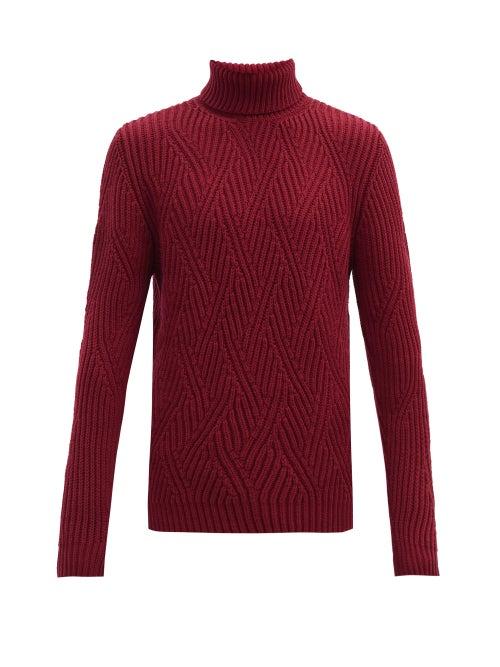 Matchesfashion.com Etro - Rib-knitted Zig-zag Wool Sweater - Mens - Burgundy