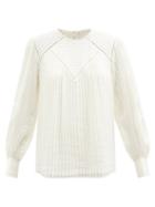 Chlo - Bar-embroidered Striped-voile Top - Womens - Cream
