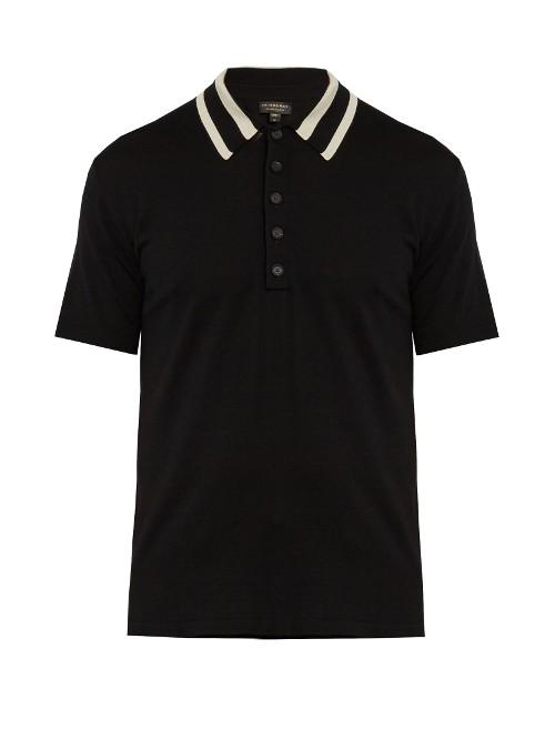 Burberry Striped-collar Wool-knit Polo Shirt