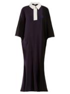Matchesfashion.com Loewe - Embroidered Logo Panelled Jersey Dress - Womens - Black Navy
