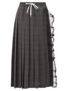 Matchesfashion.com Miu Miu - Tulle Trim Pleated Checked Wool Skirt - Womens - Dark Grey
