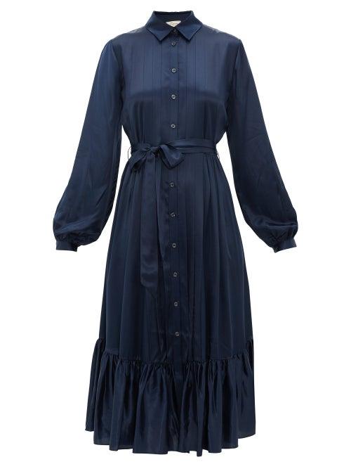 Matchesfashion.com Temperley London - Birdie Balloon-sleeve Satin Shirt Dress - Womens - Navy