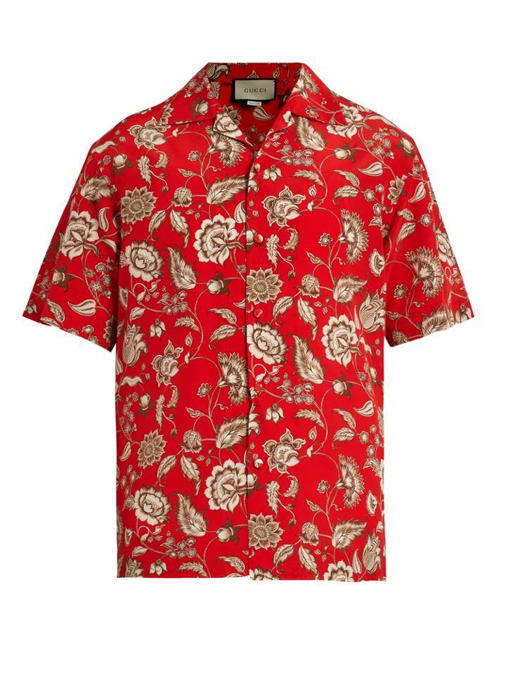 Gucci Floral-print Silk Crepe De Chine Shirt