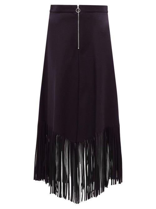 Matchesfashion.com Officine Gnrale - Camelia Fringed Wool-blend Midi Skirt - Womens - Navy