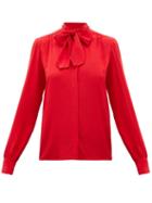 Matchesfashion.com Giambattista Valli - Pussy-bow Silk-crepe Blouse - Womens - Red