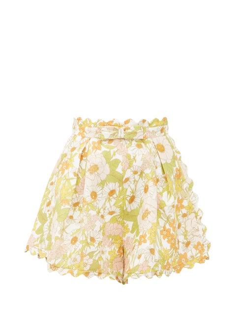 Matchesfashion.com Zimmermann - Super Eight Floral-print Cotton-piqu Shorts - Womens - Pink Multi