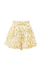 Matchesfashion.com Zimmermann - Super Eight Floral-print Cotton-piqu Shorts - Womens - Pink Multi