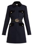 Matchesfashion.com Gucci - Velvet Trimmed Single Breasted Wool Coat - Womens - Navy Multi
