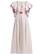 Matchesfashion.com Gl Hrgel - Floral And Grid Print Linen Midi Dress - Womens - White Print