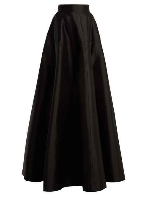 Matchesfashion.com Amanda Wakeley - Atelier Wool Blend Satin Maxi Skirt - Womens - Black