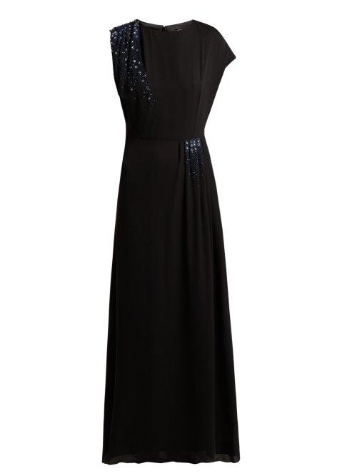Matchesfashion.com Lanvin - Beaded Silk Georgette Gown - Womens - Black