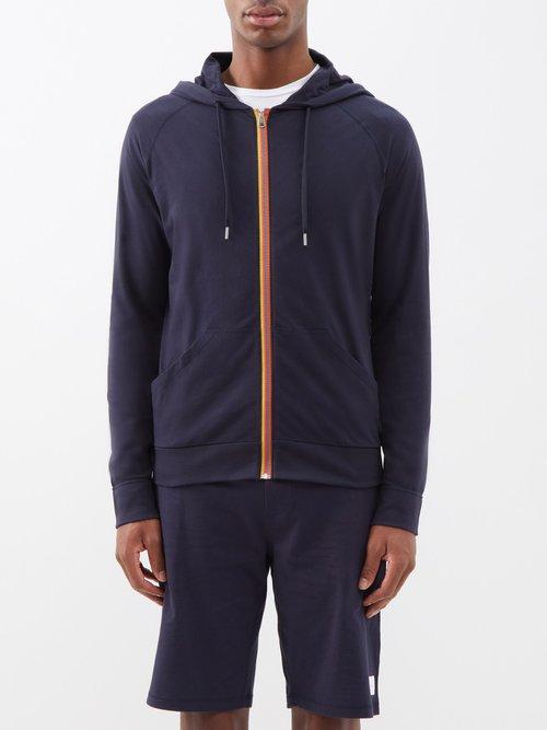 Paul Smith - Striped Zipped Cotton-jersey Hoodie - Mens - Blue Multi
