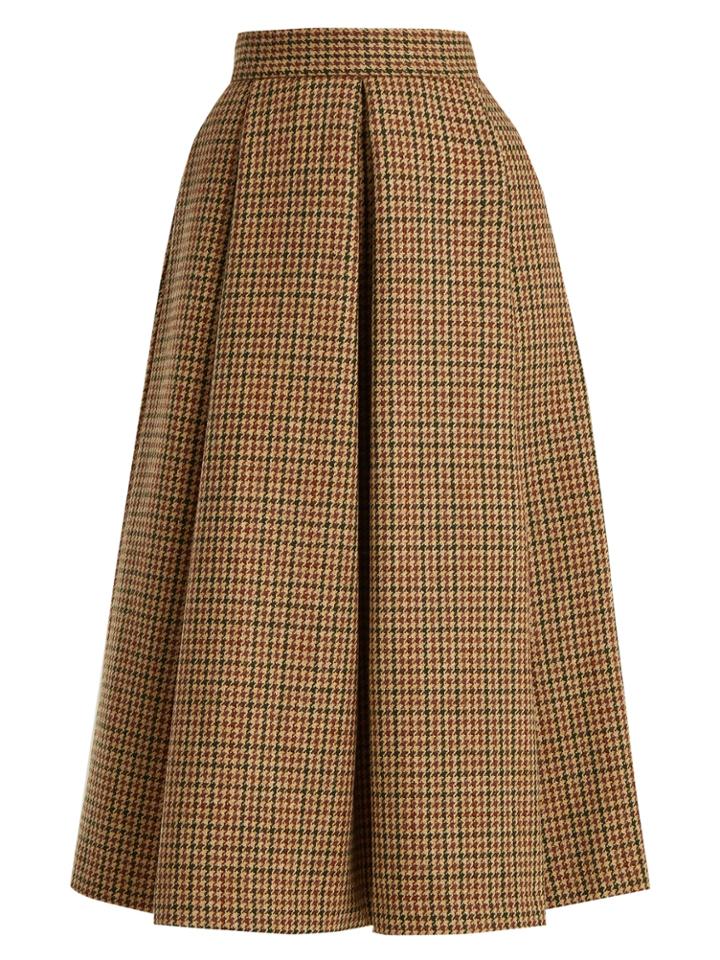 Luisa Beccaria Hound's-tooth Checked Wool Midi Skirt