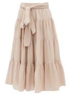 Matchesfashion.com Loup Charmant - Demeter Tiered Cotton Poplin Midi Skirt - Womens - Light Pink