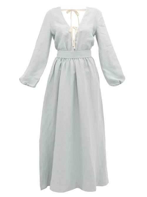 Matchesfashion.com White Story - Greta Linen Maxi Dress - Womens - Light Blue
